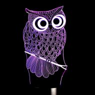 ZLJTYN 3 Pack,LED Night Lamp Cartoon Owl 3D Hologram Luminarias Red Blue Purple Changeable Mood Lamp