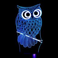 ZLJTYN 4 Pack,LED Night Lamp Cartoon Owl 3D Hologram Luminarias Red Blue Purple Changeable Mood Lamp