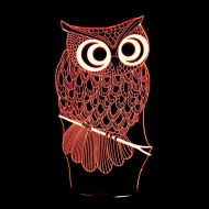 ZLJTYN 4 Pack,LED Night Lamp Cartoon Owl 3D Hologram Luminarias Red Blue Purple Changeable Mood Lamp