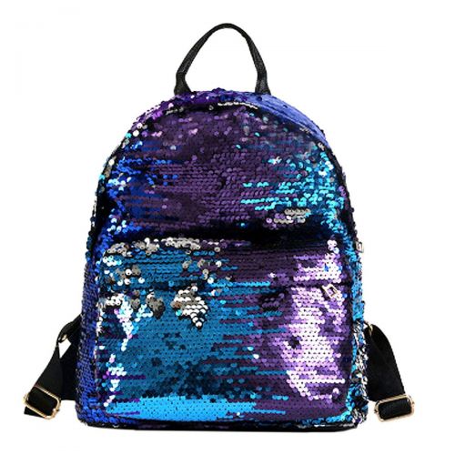  ZLM BAG US ZLMBAGUS Girl Fashion Sequin Backpack PU Casual Dual Color Shoulder Bag Shiny School Travel Daypack Satchel Blue