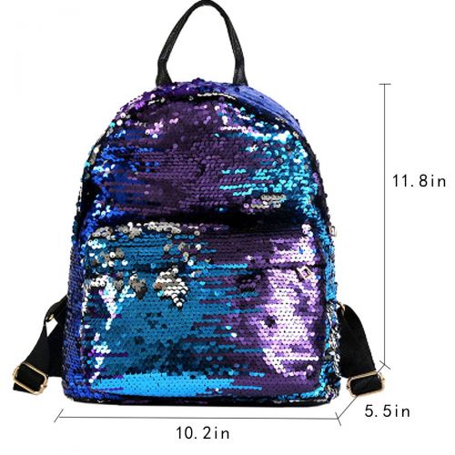  ZLM BAG US ZLMBAGUS Girl Fashion Sequin Backpack PU Casual Dual Color Shoulder Bag Shiny School Travel Daypack Satchel Blue