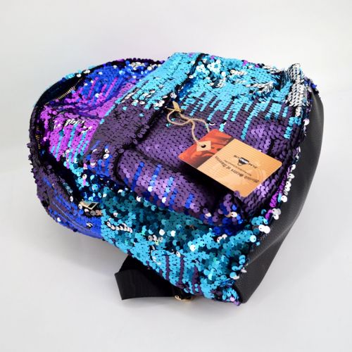  ZLM BAG US ZLMBAGUS Girl Fashion Sequin Backpack PU Casual Dual Color Shoulder Bag Shiny School Travel Daypack Satchel Blue