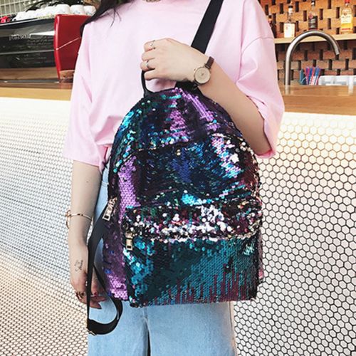  ZLM BAG US ZLMBAGUS Girl Fashion Sequin Backpack PU Casual Dual Color Shoulder Bag Shiny School Travel Daypack Satchel Blue