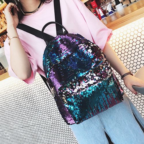  ZLM BAG US ZLMBAGUS Girl Fashion Sequin Backpack PU Casual Dual Color Shoulder Bag Shiny School Travel Daypack Satchel Blue