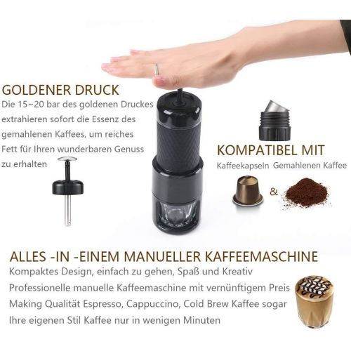  ZLQF Kaffeemaschine Tragbare Manuelle Cappuccino Quick Cold Brew Alles-in-Einem fuer zu Hause Buero Reisen Outdoor Camping,Black