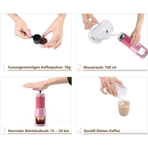  ZLQF Kaffeemaschine Tragbare Manuelle Cappuccino Quick Cold Brew Alles-in-Einem fuer zu Hause Buero Reisen Outdoor Camping,Pink