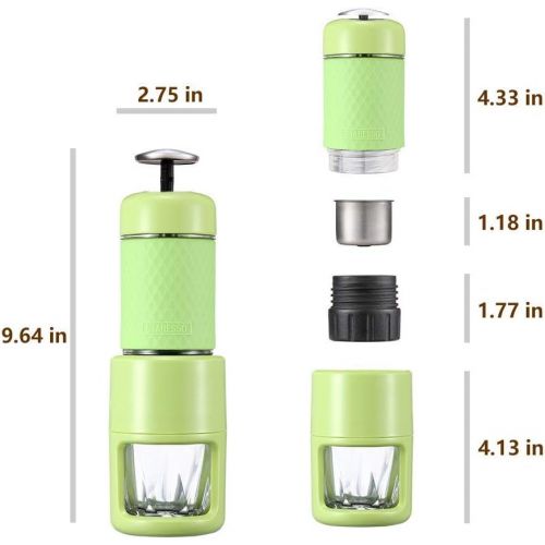  ZLQF Kaffeemaschine Tragbare Manuelle Cappuccino Quick Cold Brew Alles-in-Einem fuer zu Hause Buero Reisen Outdoor Camping,Green