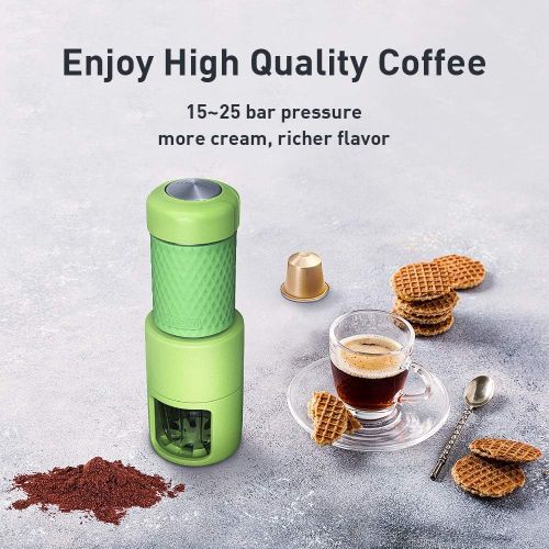  ZLQF Kaffeemaschine Tragbare Manuelle Cappuccino Quick Cold Brew Alles-in-Einem fuer zu Hause Buero Reisen Outdoor Camping,Green