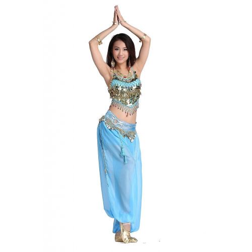  ZLTdream Ladys Belly Dance Chiffon Banadge Top and Lantern Coins Pants