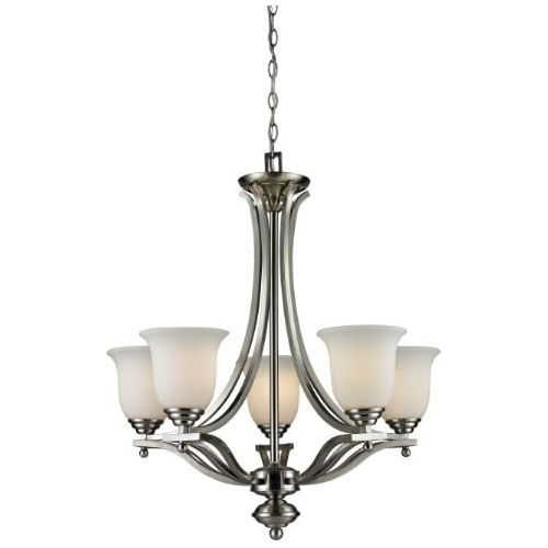  Z-Lite 704-5-BN Lagoon Five Light Chandelier, Steel Frame, Brushed Nickel Finish and Matte Opal Shade of Glass Material