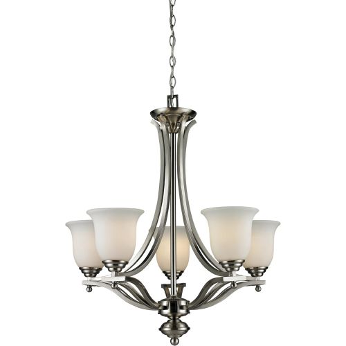 Z-Lite 704-5-BN Lagoon Five Light Chandelier, Steel Frame, Brushed Nickel Finish and Matte Opal Shade of Glass Material
