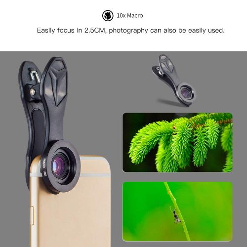  ZM&M 5 in 1 Phone Camera Lenses,0.6X Wide Angle and 10x Macro Lens Clip-On Telephoto Monocular Telescope Mobile Zoom Lens Compatible Most Smartphone