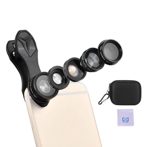  ZM&M 5 in 1 Phone Camera Lenses,0.63X Wide Angle + Macro + fisheye + 2X telephoto + CPL Lens Camera Lens Compatible Most Smartphone