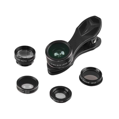  ZM&M 5 in 1 Phone Camera Lenses,0.63X Wide Angle + Macro + fisheye + 2X telephoto + CPL Lens Camera Lens Compatible Most Smartphone