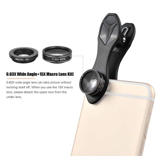  ZM&M 5 in 1 Phone Camera Lenses,0.63X Wide Angle + Macro + fisheye + 2X telephoto + CPL Lens Camera Lens Compatible Most Smartphone