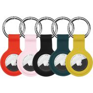 ZMHPJQ 5 Pack Protective Case for Apple AirTags Holder Air Tag Keychain Airtag Key Ring Cases Air Tags Tracker, Finder Items for Dog Cat Pet Collar Luggage (Dark Green &Yellow&Pink&Black&