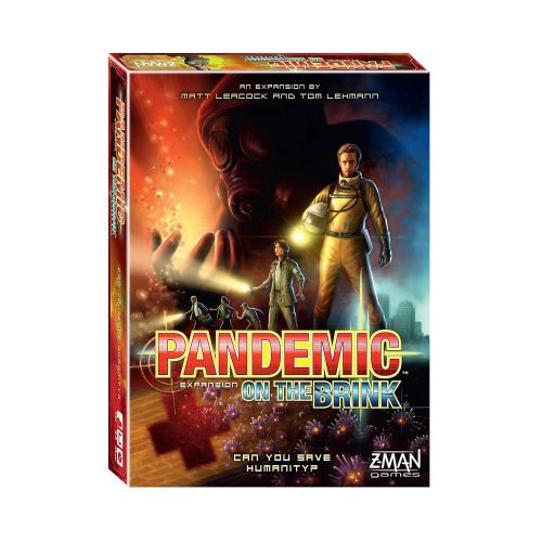  Pandemic on the Brink Board Game EXPANSION Family Board Game Strategy Board Game Cooperative Board Game Ages 8+ 2 to 5 players Average Playtime 45 minutes Made by Z-Man Games , Red