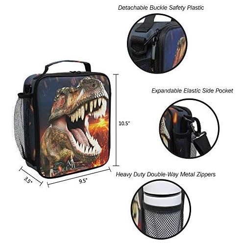  [아마존베스트]ZOEO Boys Dinosaur Lunch Box 3D Insulated Lunch Bag Prep Kids Cooler Blue Tote Freezable Shoulder Strap Waterproof Picnic Meal for School Office