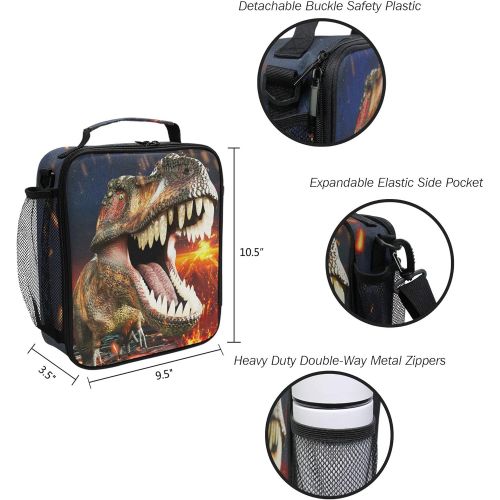  [아마존베스트]ZOEO Boys Dinosaur Lunch Box 3D Insulated Lunch Bag Prep Kids Cooler Blue Tote Freezable Shoulder Strap Waterproof Picnic Meal for School Office