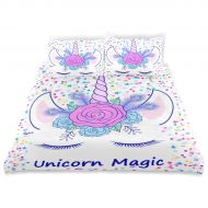 ZOEO Girls Unicorn Twin Bedding Set White Unicorn Magic Floral Bed Sheets Sets Cartoon Bedspreads Cute Duvet Cover Set 3 Pieces for Teens