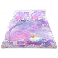 ZOEO Girls Mermaid Twin Bedding Set Purple Unicorn Magic Cat Bed Sheets Sets Cartoon Bedspreads Cute Duvet Cover Set 3 Pieces for Teens