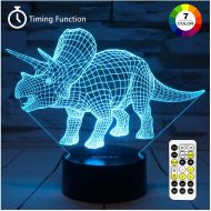 [아마존베스트]ZOKEA Night Lights for Kids Dinosaur 3D Night Light Bedside Lamp 7 Colors Changing with Remote Control Best Birthday Gifts for Boys Girls Kids Baby (Dinosaur Triceratops)