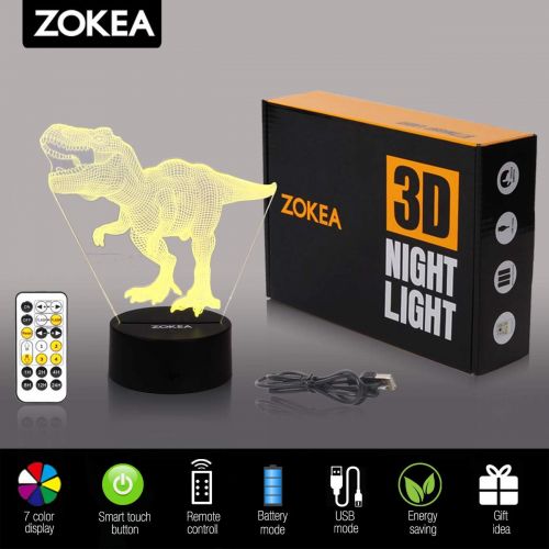  [아마존베스트]ZOKEA Dinosaur Toys, T Rex 3D Night Light 7 Colors Changing Night Lights for Kids with Timer & Remote Control & Smart Touch, T Rex Toys Birthday Gifts for Boys Age 2 3 4 5 6+ Year Old Bo