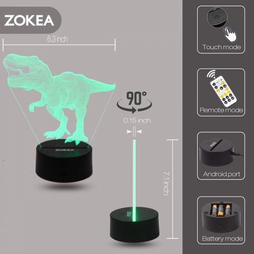  [아마존베스트]ZOKEA Dinosaur Toys, T Rex 3D Night Light 7 Colors Changing Night Lights for Kids with Timer & Remote Control & Smart Touch, T Rex Toys Birthday Gifts for Boys Age 2 3 4 5 6+ Year Old Bo