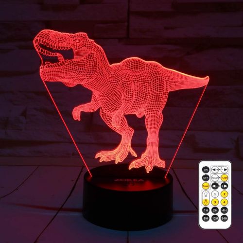 [아마존베스트]ZOKEA Dinosaur Toys, T Rex 3D Night Light 7 Colors Changing Night Lights for Kids with Timer & Remote Control & Smart Touch, T Rex Toys Birthday Gifts for Boys Age 2 3 4 5 6+ Year Old Bo