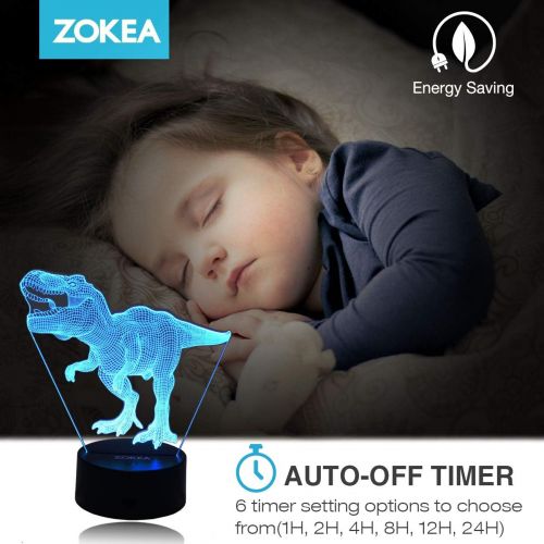  [아마존베스트]ZOKEA Dinosaur Toys, T Rex 3D Night Light 7 Colors Changing Night Lights for Kids with Timer & Remote Control & Smart Touch, T Rex Toys Birthday Gifts for Boys Age 2 3 4 5 6+ Year Old Bo