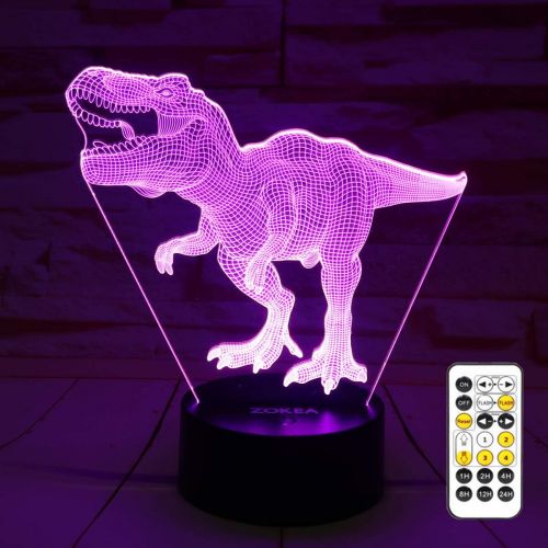  [아마존베스트]ZOKEA Dinosaur Toys, T Rex 3D Night Light 7 Colors Changing Night Lights for Kids with Timer & Remote Control & Smart Touch, T Rex Toys Birthday Gifts for Boys Age 2 3 4 5 6+ Year Old Bo