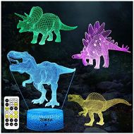 [아마존베스트]ZOKEA Dinosaur Toys, Dinosaur Gifts for Boys 7 Colors Changing 3D Dinosaur Night Light (4 Patterns) with Timer & Remote Control & Smart Touch, Gifts for Boys Girls Age 2 3 4 5 6 7