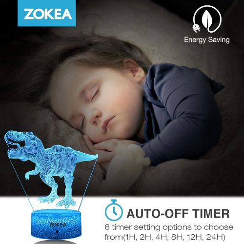  [아마존베스트]ZOKEA Dinosaur Toys, Dinosaur Gifts for Boys 7 Colors Changing 3D Dinosaur Night Light (4 Patterns) with Timer & Remote Control & Smart Touch, Gifts for Boys Girls Age 2 3 4 5 6 7