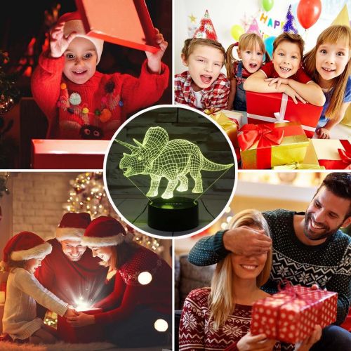  [아마존베스트]ZOKEA Night Lights for Kids Dinosaur 3D Night Light Bedside Lamp 7 Colors Changing with Remote Control Best Birthday Gifts for Boys Girls Kids Baby (Dinosaur Triceratops)