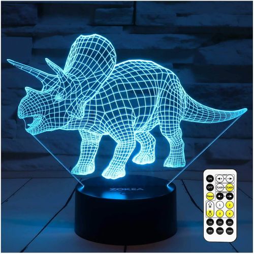  [아마존베스트]ZOKEA Night Lights for Kids Dinosaur 3D Night Light Bedside Lamp 7 Colors Changing with Remote Control Best Birthday Gifts for Boys Girls Kids Baby (Dinosaur Triceratops)