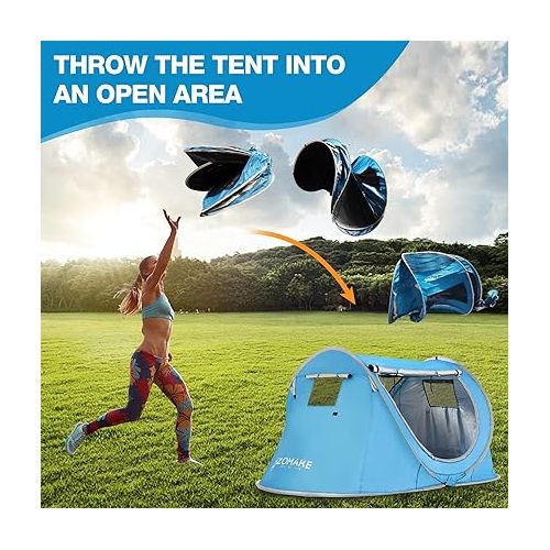  Easy Pop Up Tent 2-4 Person Waterproof - Pop-Up Camping Tents Automatic Tent Throw Pop Up Instant Flip Pop Tent for Camping,by ZOAMKE