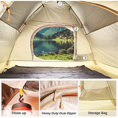  ZOMAKE Wasserdichtes automatisches Campingzelt 2 3 4 Personen - 4 Jahreszeiten Backpacking Zelt Portable Dome Quick Up Zelt