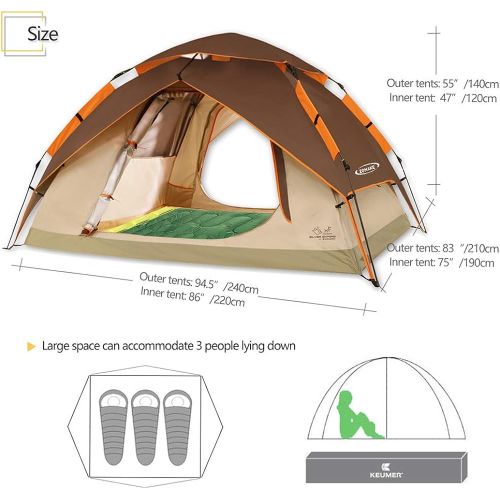  ZOMAKE Zelt fuer 2 3 Personen,Wasserdicht Kuppelzelt Camping Automatik Sekundenzelt,Outdoor Festival Zelt (Braun)