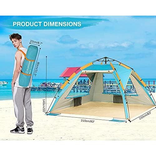  ZOMAKE Automatische Strandmuschel, Extra Leicht Strandzelt mit Boden UV 80 Sonnenschutz - Familie Tragbares Strand-Zel