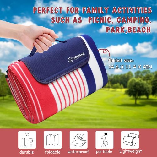  ZOMAKE Picnic Blanket Mat Waterproof Extra Large, Outdoor Blanket with Waterproof Backing for Family, Concerts, Beach, Park