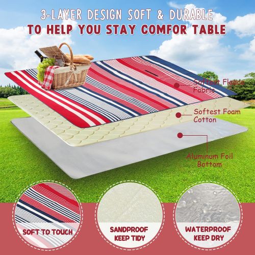  ZOMAKE Picnic Blanket Mat Waterproof Extra Large, Outdoor Blanket with Waterproof Backing for Family, Concerts, Beach, Park