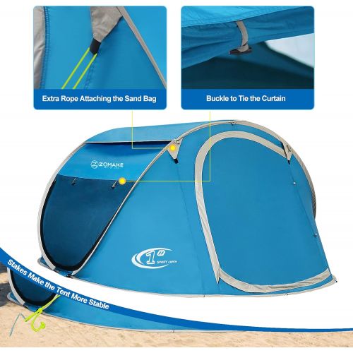  Pop Up Tent 2-4 Person,Portable Beach Tent,Instant Tents for Camping - Water Resistant- UV Protection Sun Shelter with Carrying Bag,by Zomake