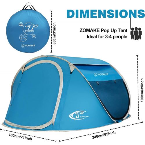  Pop Up Tent 2-4 Person,Portable Beach Tent,Instant Tents for Camping - Water Resistant- UV Protection Sun Shelter with Carrying Bag,by Zomake