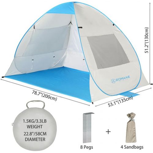  Pop Up Beach Tent Sun Shelter, Portable Sun Shade Instant Tents - 2 & 4 Person - Anti UV - Waterproof - Waterproof,by Zomake