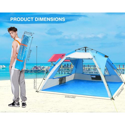  Pop Up Beach Tent Sun Shelter, Portable Sun Shade Instant Tents - 2 & 4 Person - Anti UV - Waterproof - Waterproof,by Zomake