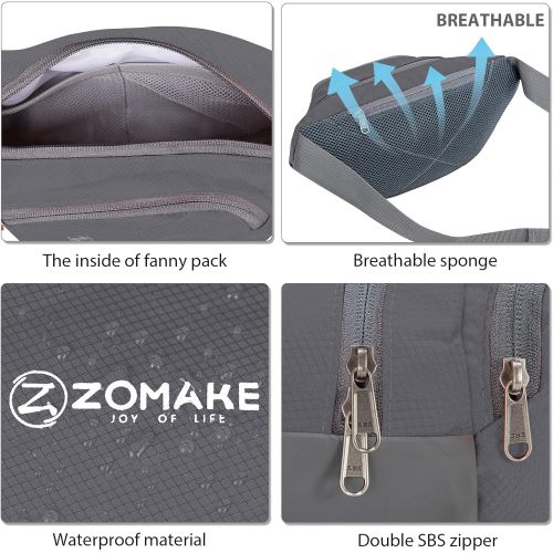  ZOMAKE Fanny Pack for Men Women, Water Resistant Waist Bag - Outdoors Workout Travel Casual Hiking Cycling with Large Compartment …