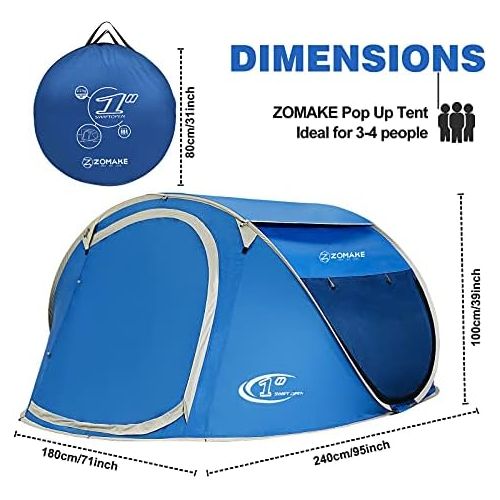  ZOMAKE Pop Up Tent 3 4 Person, Beach Tent Sun Shelter for Baby with UV Protection - Automatic and Instant Setup Tent for Family