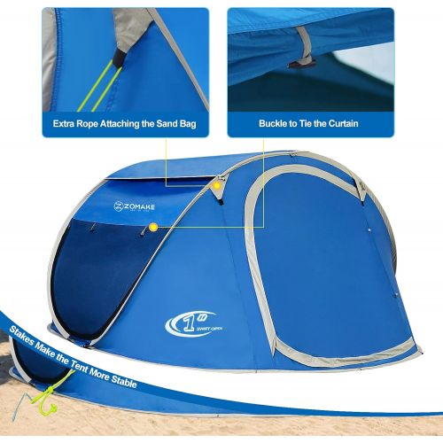  ZOMAKE Pop Up Tent 3 4 Person, Beach Tent Sun Shelter for Baby with UV Protection - Automatic and Instant Setup Tent for Family