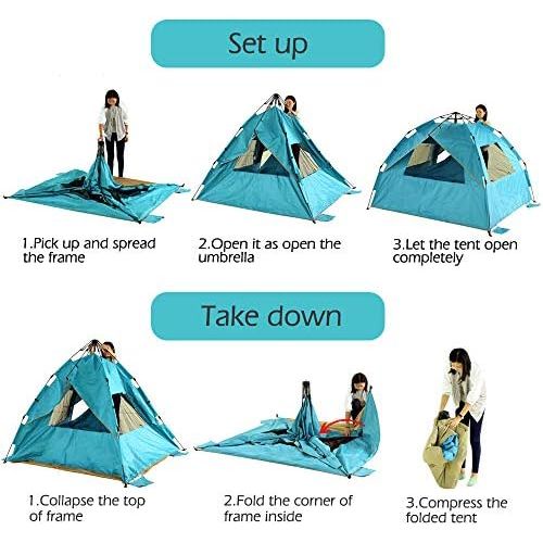  ZOMAKE Instant Beach Tent 3 - 4 Person, Pop Up Sun Shelter Easy Setup Portable Sun Shade Tent with SPF 50+ UV Protection for Kids Family