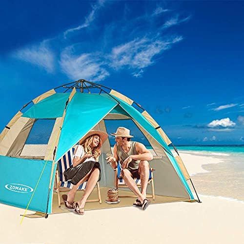  ZOMAKE Instant Beach Tent 3 - 4 Person, Pop Up Sun Shelter Easy Setup Portable Sun Shade Tent with SPF 50+ UV Protection for Kids Family